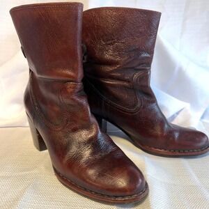 Frye Melissa Harness Boots Brown Leather Stacked Heel Size 10 Made in Mexico